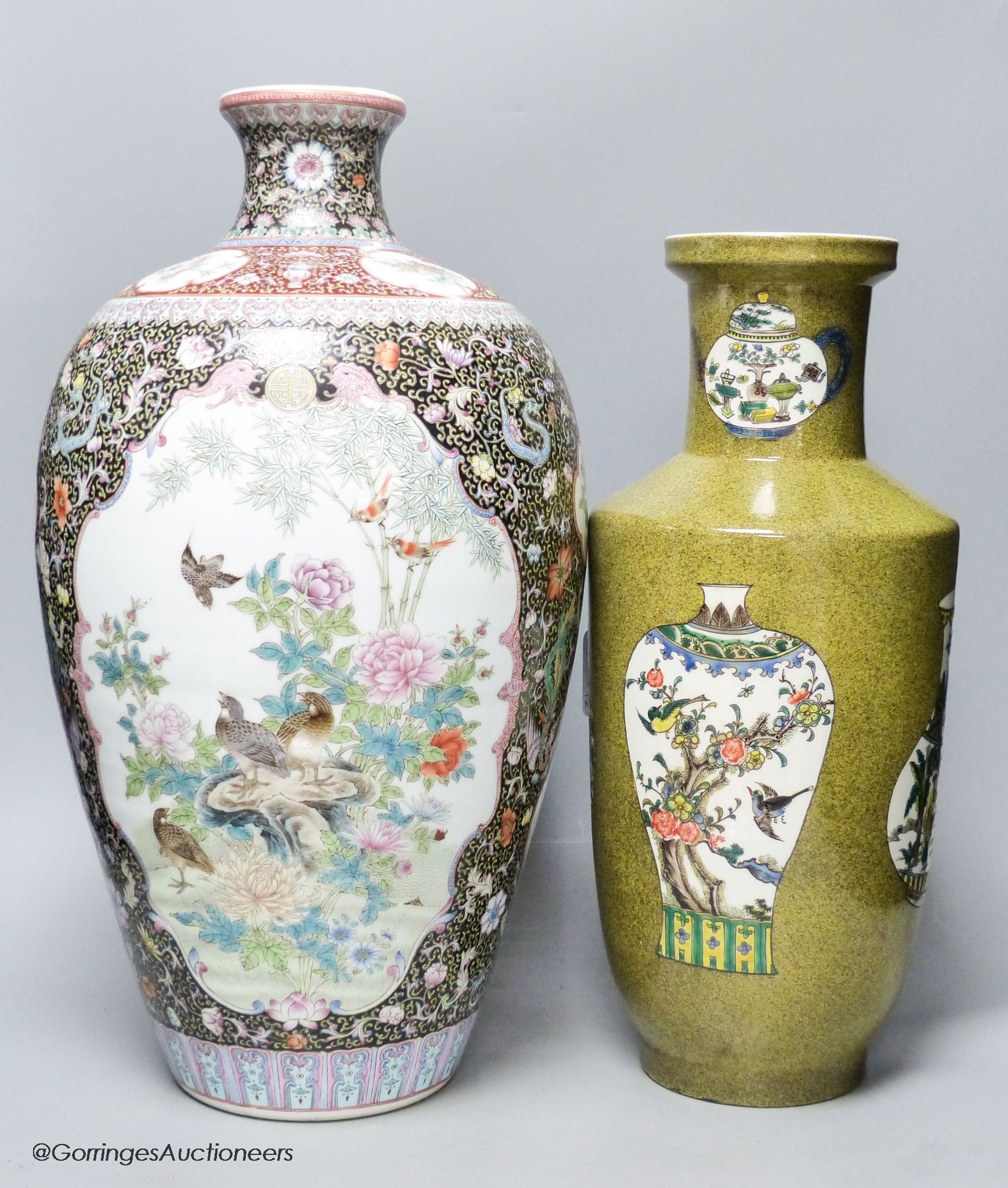 Two 20th century Chinese vases, one famille noire, height 50cm